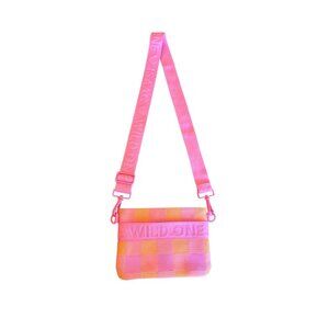 Personalized Orange & Pink Checkered Crossbody Bag With Adjustable Strap & "Isaa